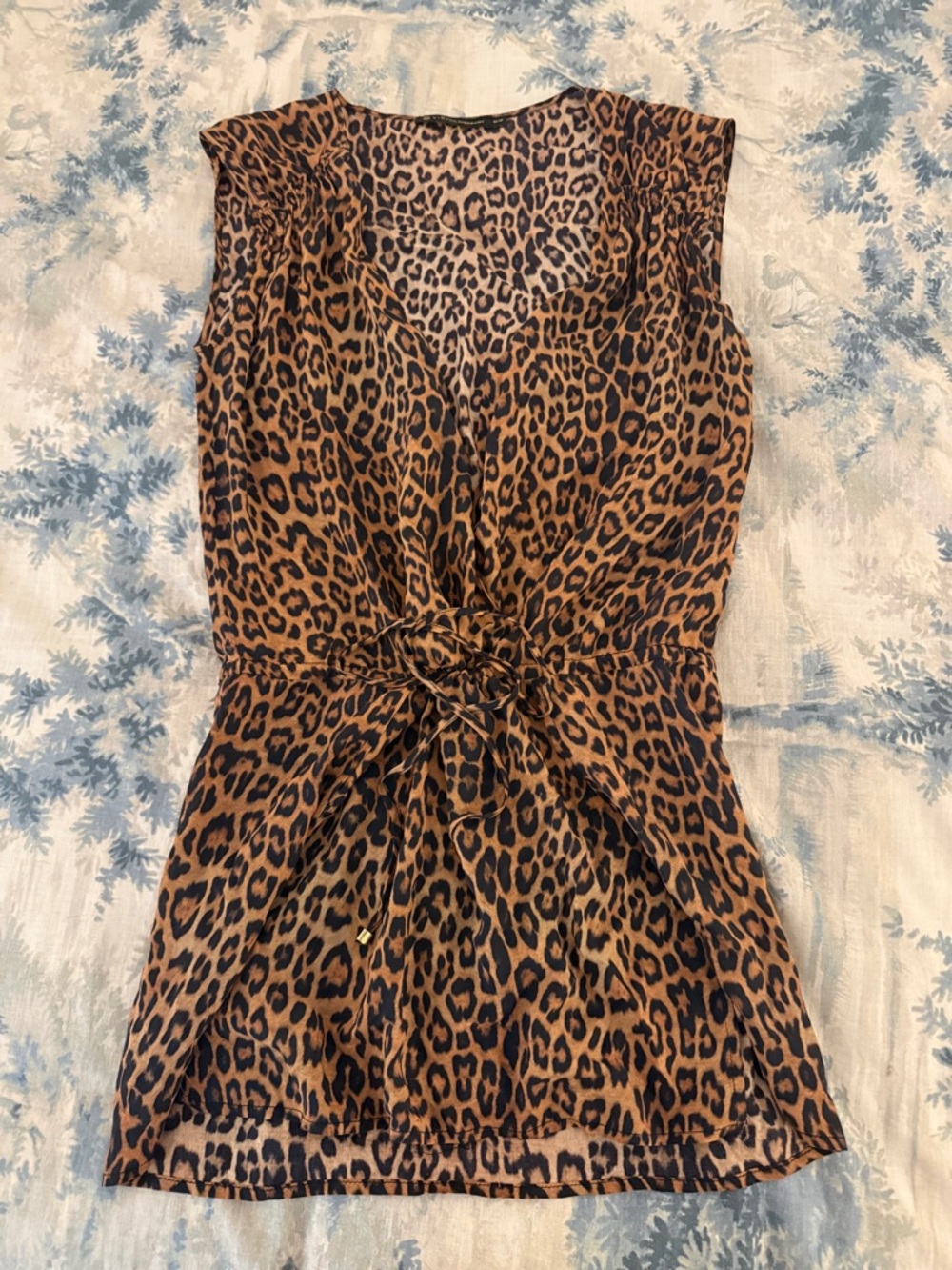 Vix Leopard Print Tie-Front Sleeveless Top - Brown & Black